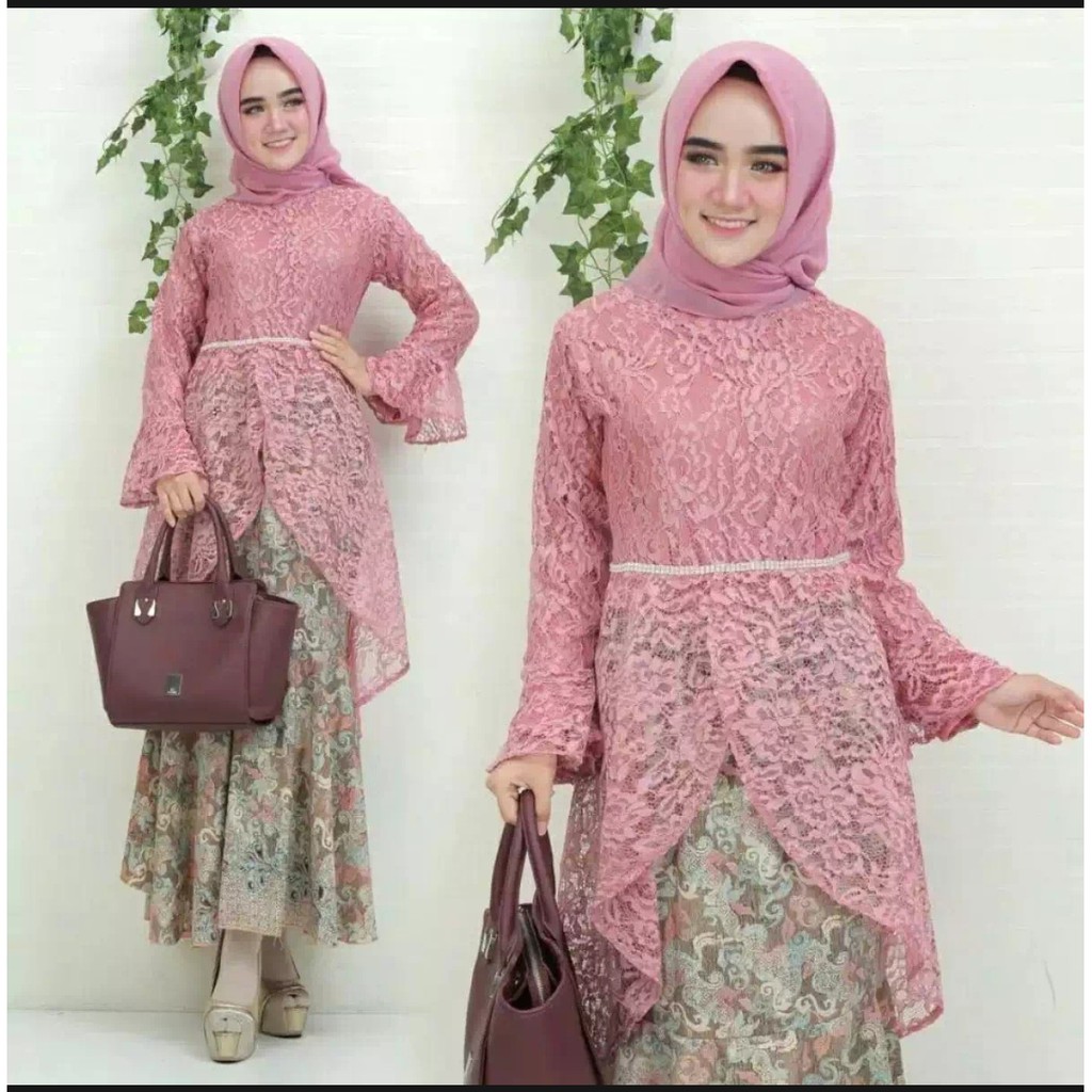 SB Collection Stelan Kebaya Ria Blouse Pita Brukat Dan Rok Duyung Maxi Jumbo Batik Wanita