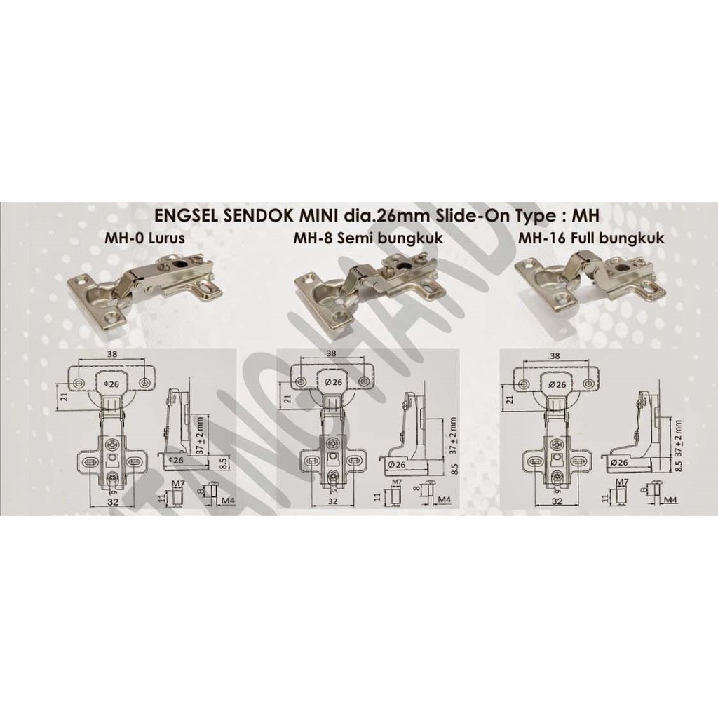 Engsel Sendok Mini Kecil Slide On Diameter 26mm Full Bungkuk Setengah Bengkok Lurus Sepasang Olimpic