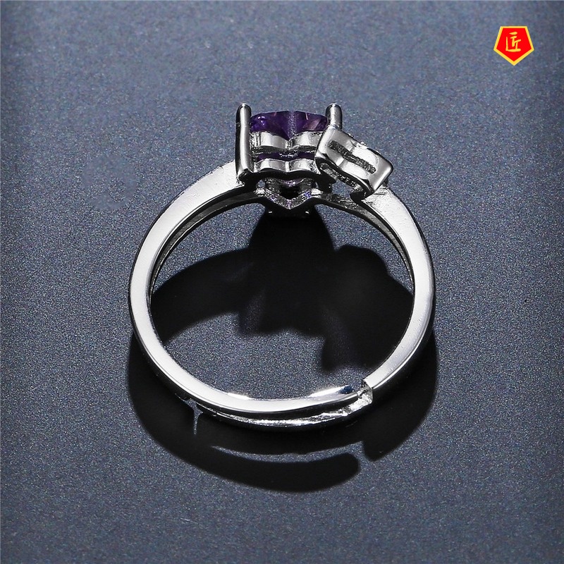 [Ready Stock]Korean Simple Fashion Heart Shape Amethyst Ring