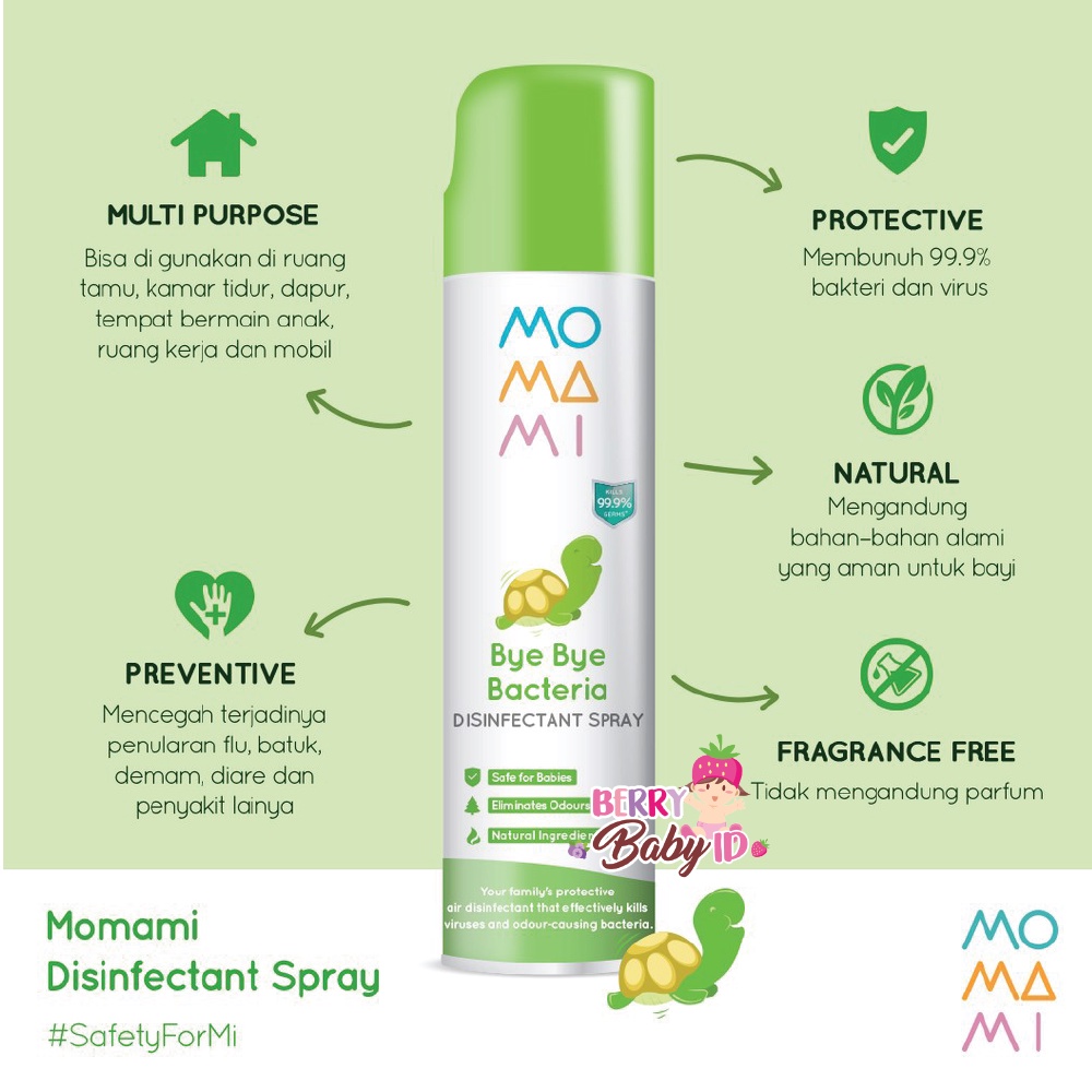 Momami Bye Bye Bacteria Disinfectant Spray Disinfektan Anti Virus 50ml Berry Mart