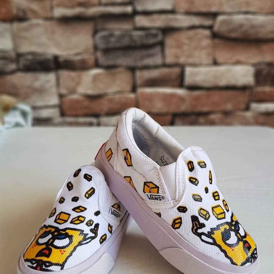 SEPATU VANS SPONGEBOB KUNING PUTIH KIDS JUNIOR HITAM KADO ANAK KECIL TK SD COWOK CEWEK LUCU Murah