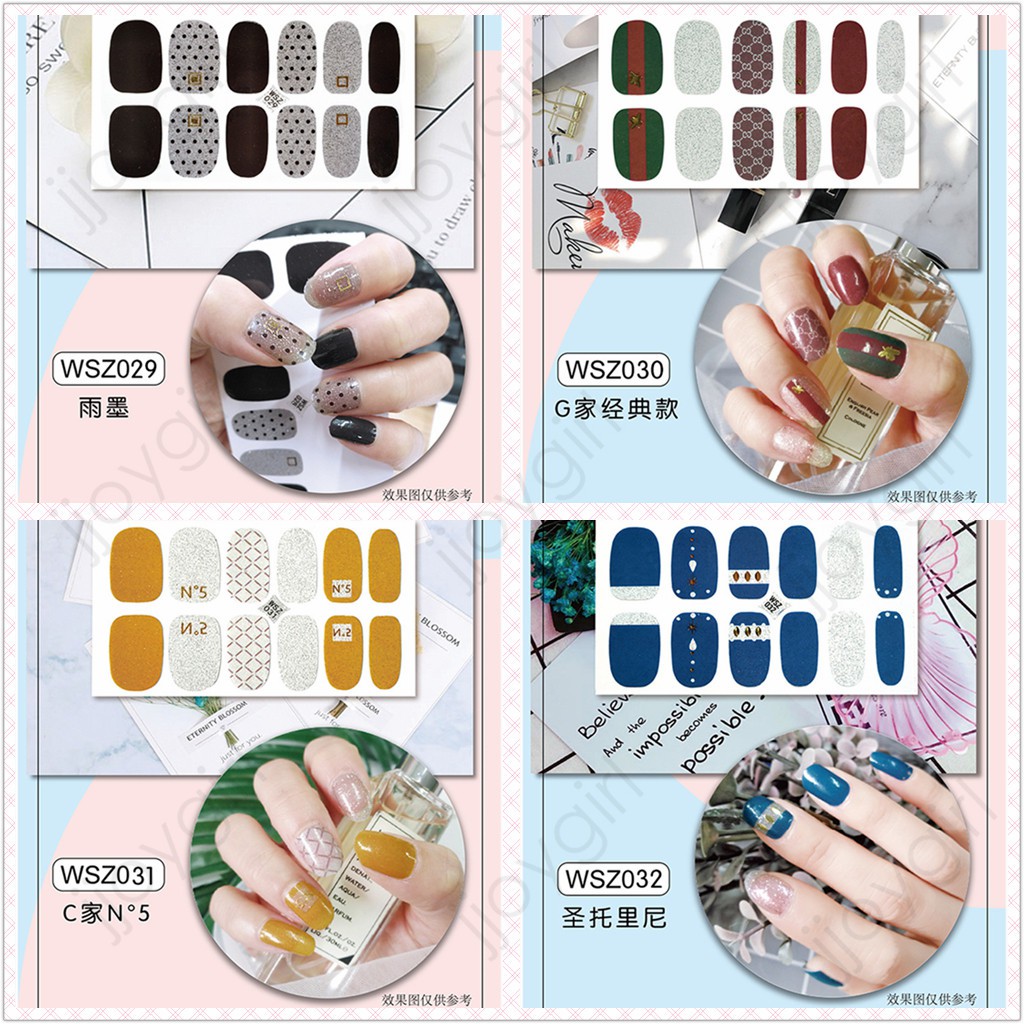 WSZ 3D Nail Sticker Kuku Motif Stiker Kuku Glitter Hiasan kuku DIY Waterproof Nail Art Manicure