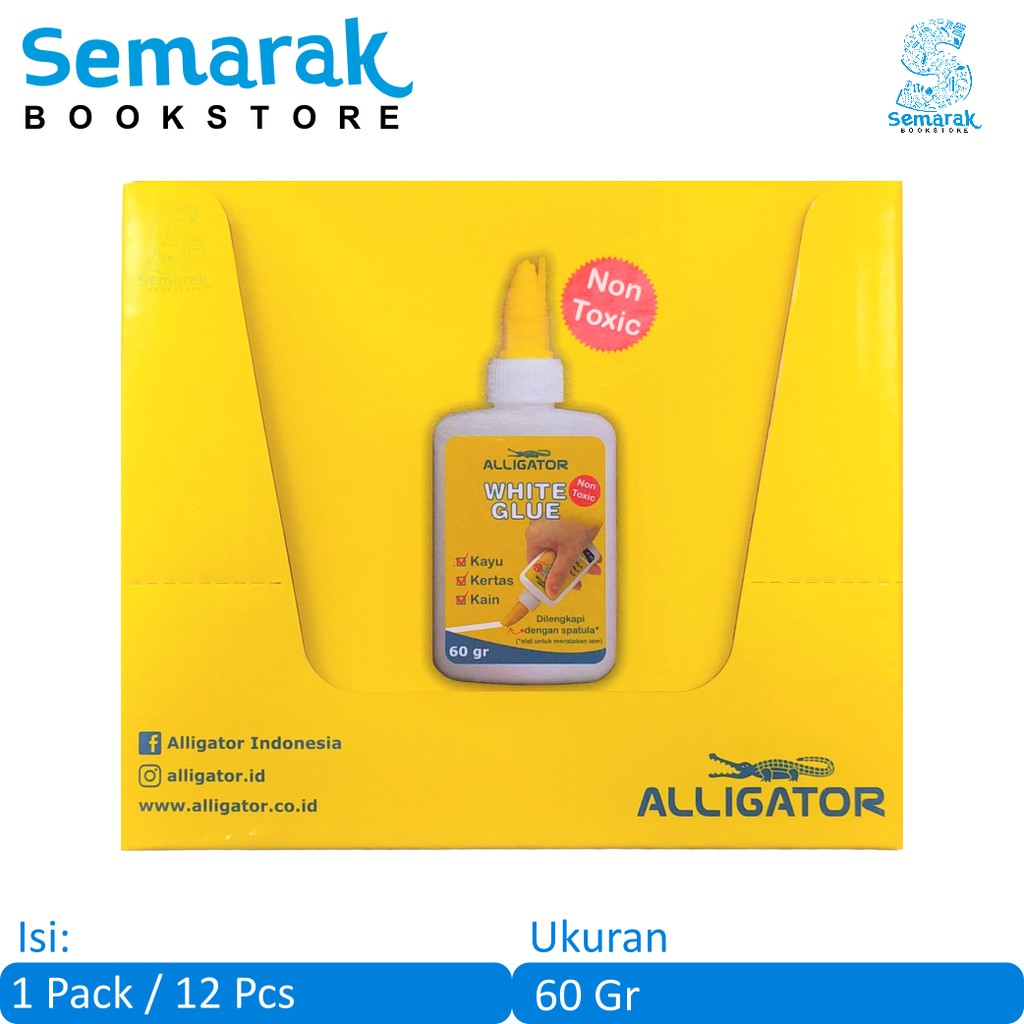 

Lem Putih Serbaguna Non Toxic Alligator White Glue 60 gr [1 Pack / 12 Pcs]