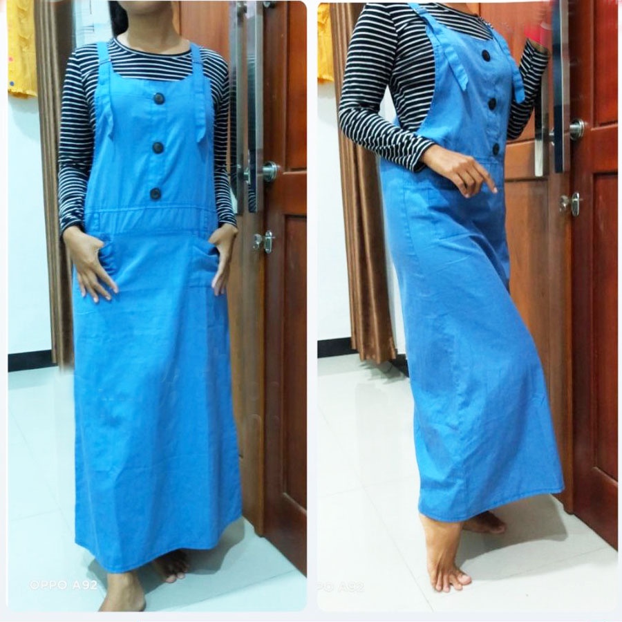 Overall Jeans Wanita Dress Denim Jeans Washed