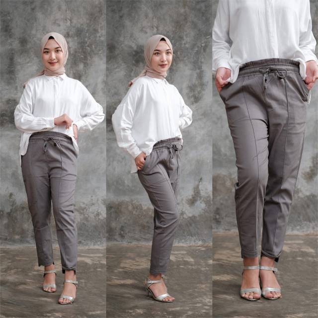 celana panjang wanita katun Stretch BAGGY PANTS TULANG TEBAL Simple me