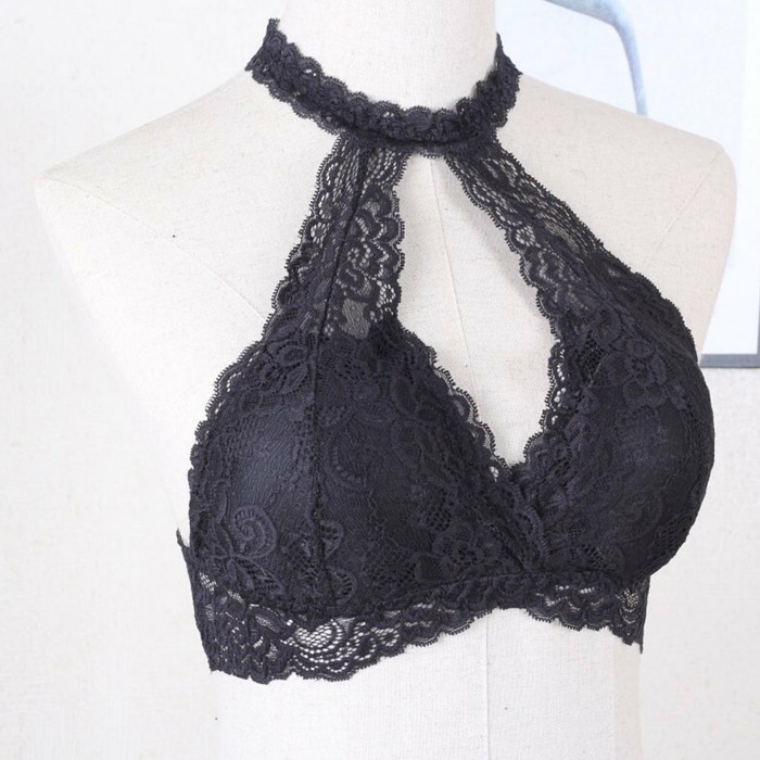 Setelan set bra celana dalam lace bralette cd brukat transparan wanita   Hitam Diskon