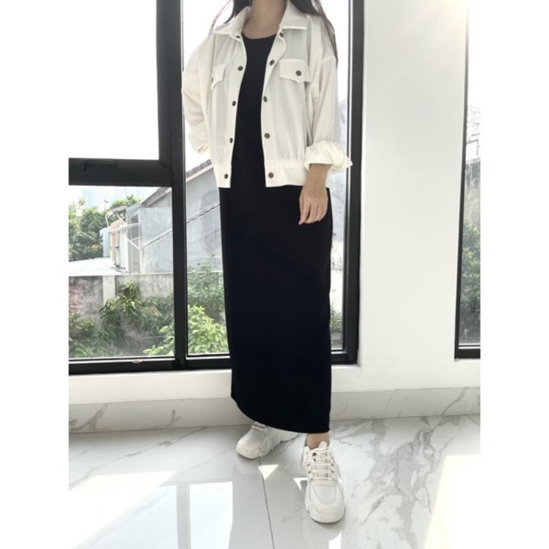 Inner Dress Span Bahan Jersy Premium Terbaru - Inner Gamis Polos Tanpa Lengan - Dalaman Manset