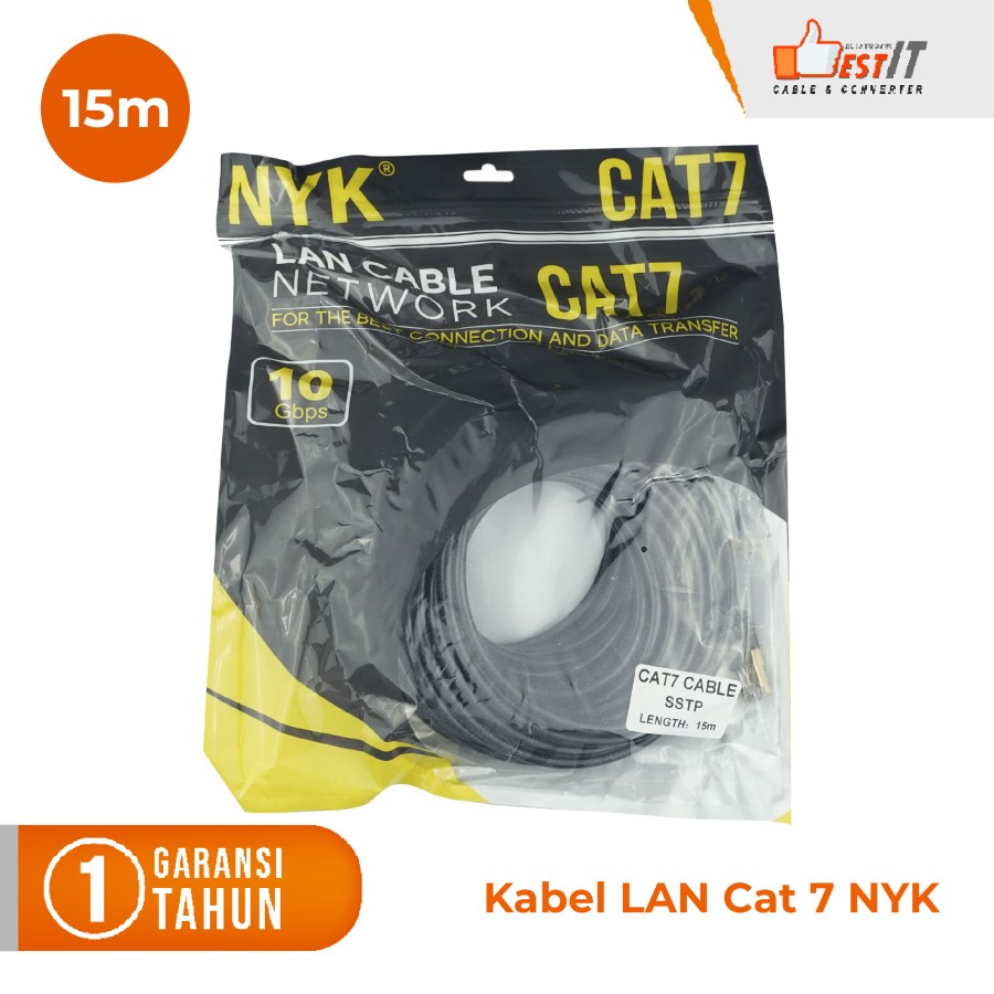 Kabel Lan SSTP Cat7 Ethernet Network 10Gbps Gold Plated RJ45 15 Meter NYK