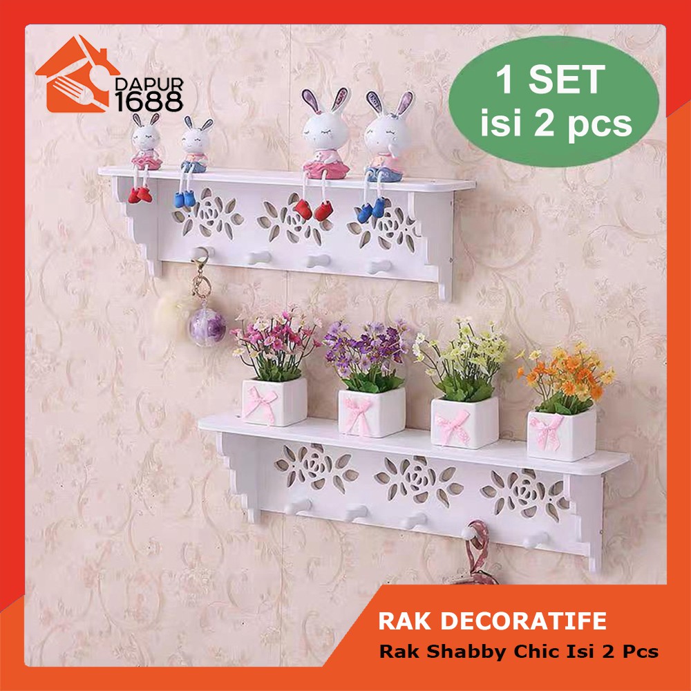 1 SET 2 Pcs Decorative Rack rak Shabby chic dekorasi dinding (dengan 5buah hook gantungan)