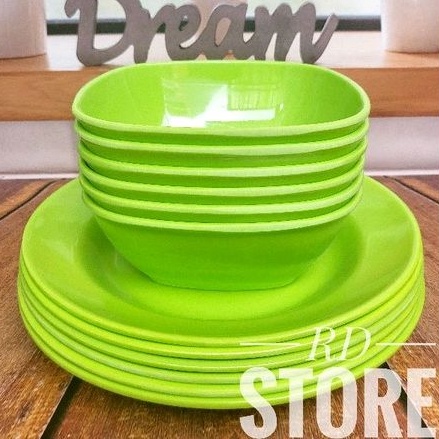 PROMO SATU SET / 6.PIRING &amp; 6.MANGKOK / MELAMINE POLOS