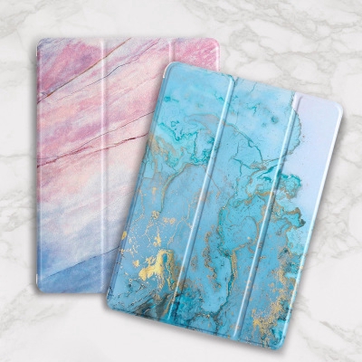 iPad 7th Gen 10.2 inch 2019 Air 3 Pro 10.5 Tri-fold Case Marble Slim PU Leather TPU Soft Back Smart Cover