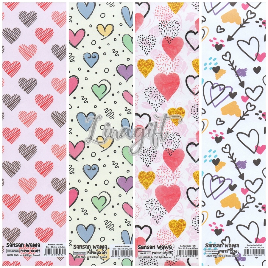 ( 5 Lembar ) LOVE SANWA - KERTAS KADO - GIFT WRAP PAPER SANSAN WAWA HATI/ VALENTINE/ ROMANTIC/ HEART / WEDDING / ENGAGEMENT / ROMANCE / PROPOSE / KAWINAN / NIKAHAN / TUNANGAN / PERNIKAHAN