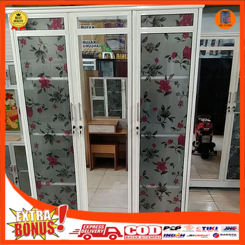 Lemari kaca Aluminium, almari Kaca aluminium, lemari baju, almari baju Cermin,dan stiker 2 Pintu dan