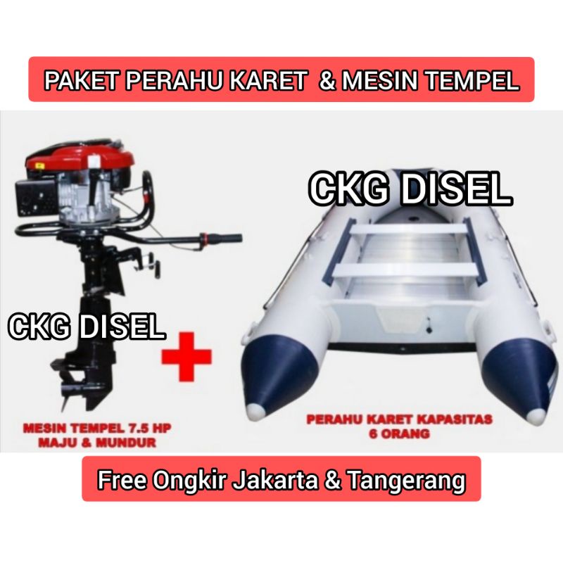 Paket Mesin Tempel 7.5 HP Maju & Mundur + Perahu Karet 6 Orang Siap Paki