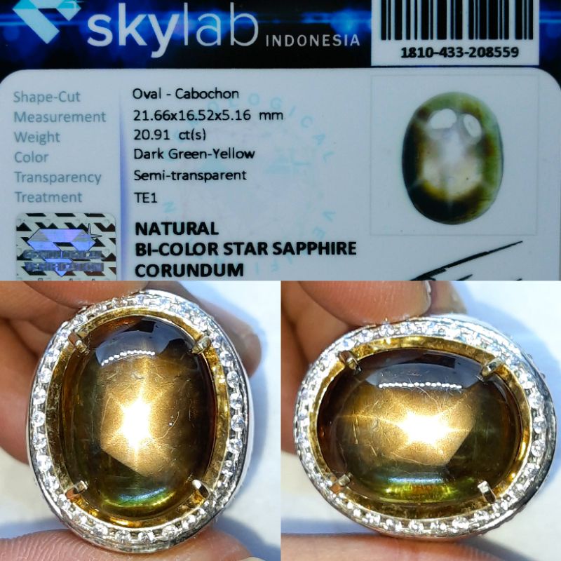 20.91 carat NATURAL BI COLOR STAR SAPPHIRE - BANGSING - BLACK STAR SAPPHIRE