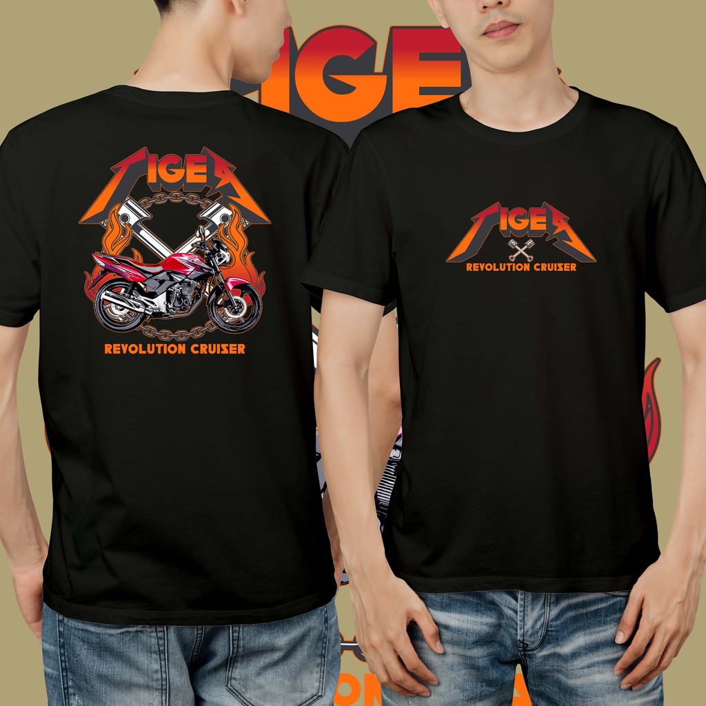 T-shirt Motor Honda Tiger Piston Flame Hitam Navy Putih Kaos distro Kualitas Premium STHOM_001