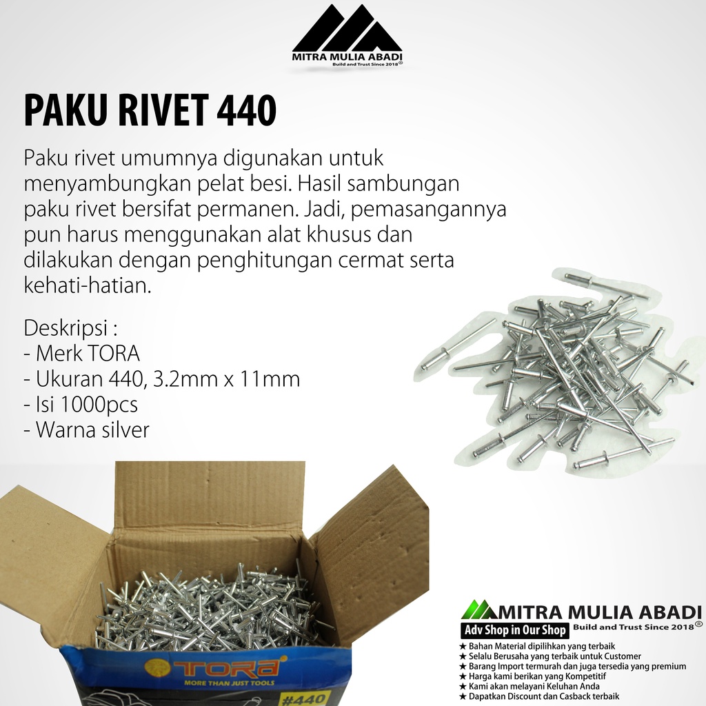 Paku Rivet Tora 440 3,2mm x 11mm - 10 pcs