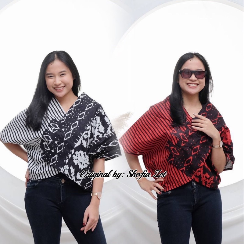 CROP TOP ETNIK ATASAN TENUN OVER SIZE BLUS BATIK TENUN KANTOR JUMBO CROP TOP TENUN SONGKET BY SHOFIA