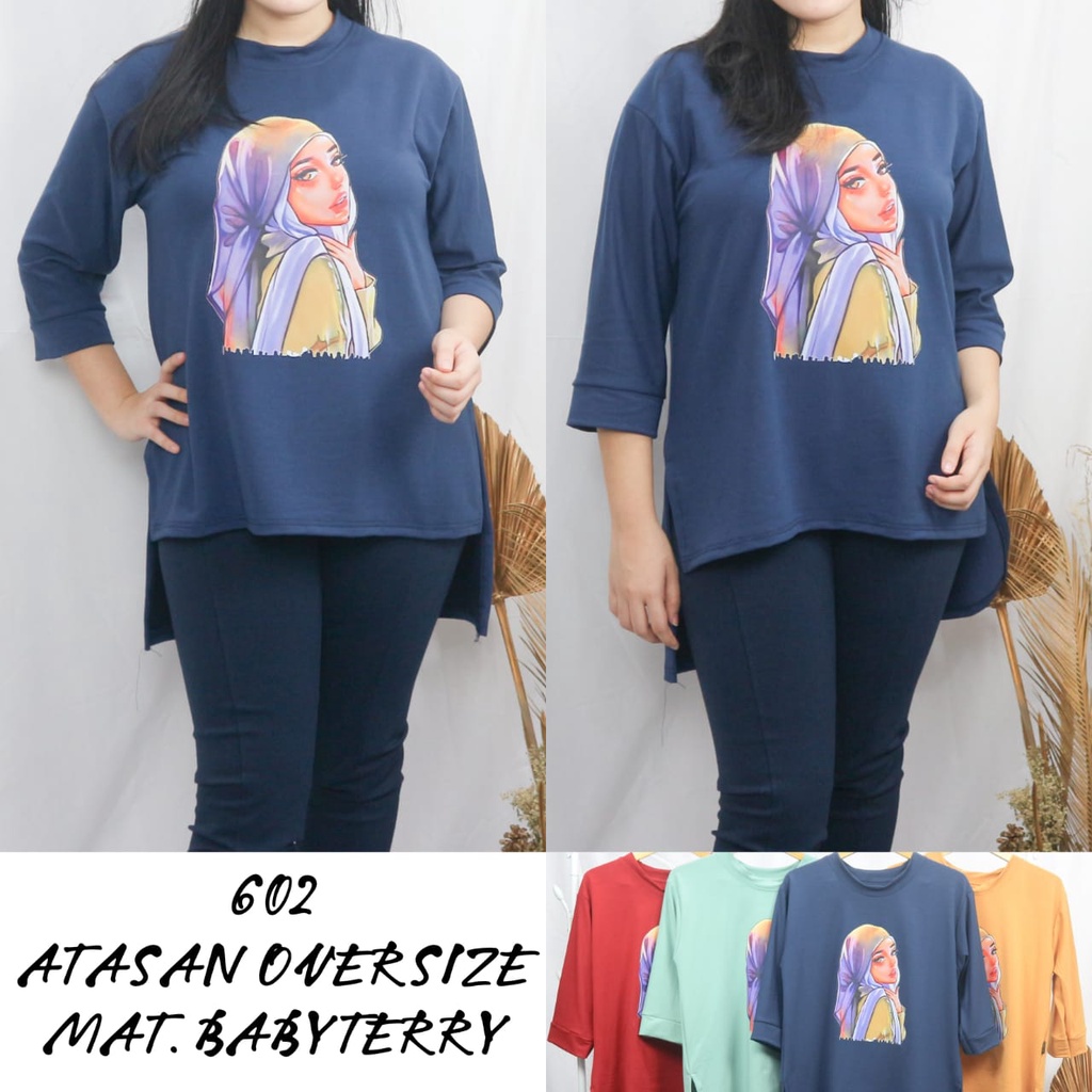 KAOS OVERSIZE SABLON HIJAB - KAOS OVERSIZE WANITA KARAKTER HIJABER - KAOS LENGAN 7/8 PREMIUM - TSHIR