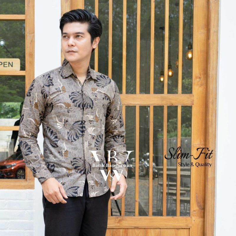 MANGGAR ABU OB514 BAJU BATIK PRIA LENGAN PANJANG REGULER SLIMFIT BATIK PRIA MODERN JUMBO SLIM FIT BATIK PEKALONGAN PRIA No Furing