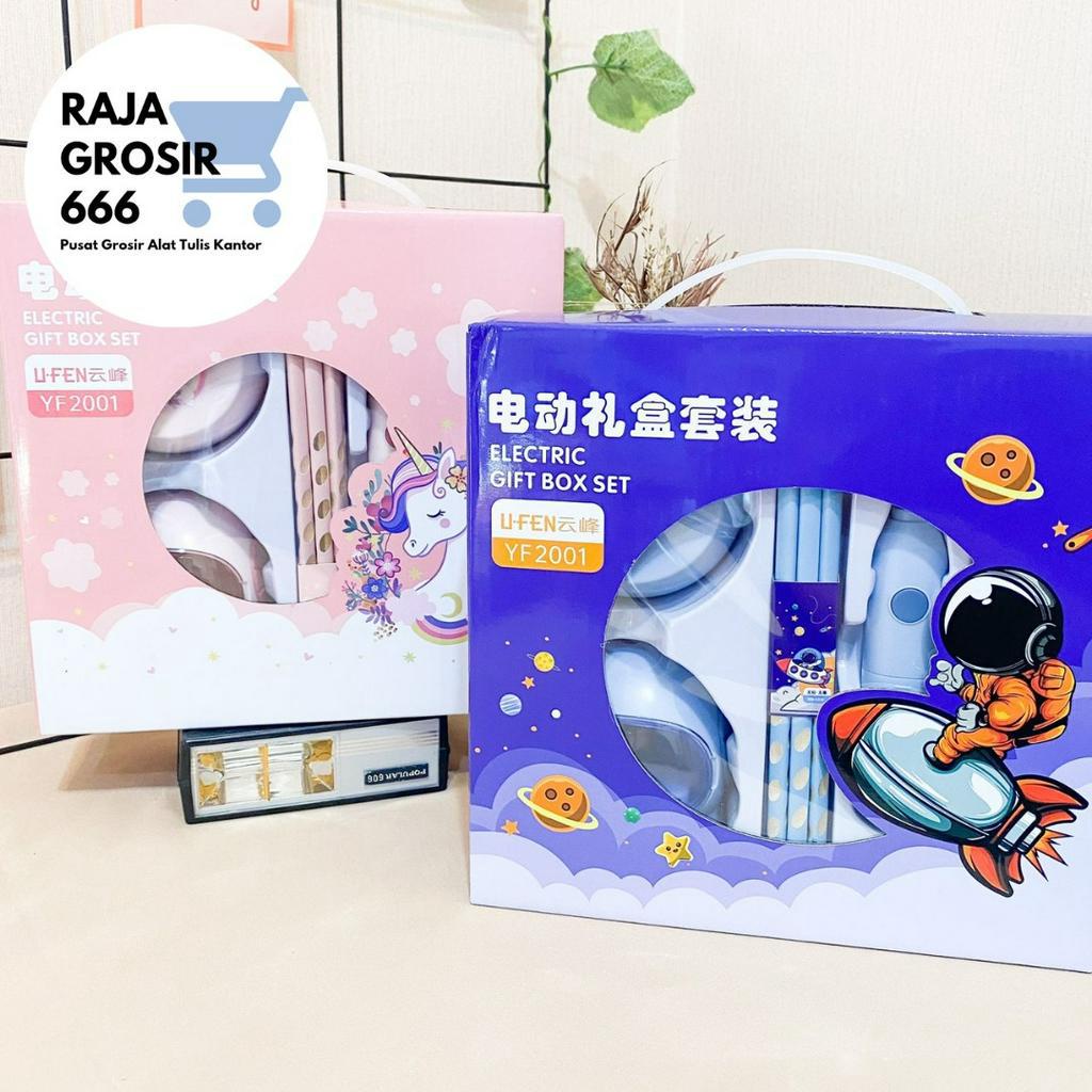 

electric gift box set 6 in 1 ( Ruatan elektrik | penghapus elektrik | refill penghapus | pembersih debu | pensil | refill rautan )