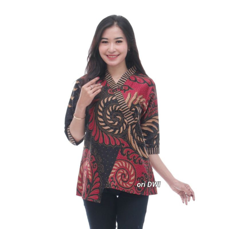 M-L-XL-XXL Batik wanita ASJ SA HRB026 Kenongo Kemeja Tosca Pendek-B.puser merah dwi