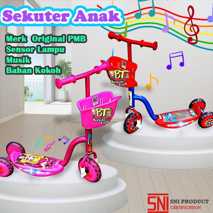 PMB S 01 Mainan Anak Skuter Roda 3 PINK Sensor Musik Lampu PMB S01