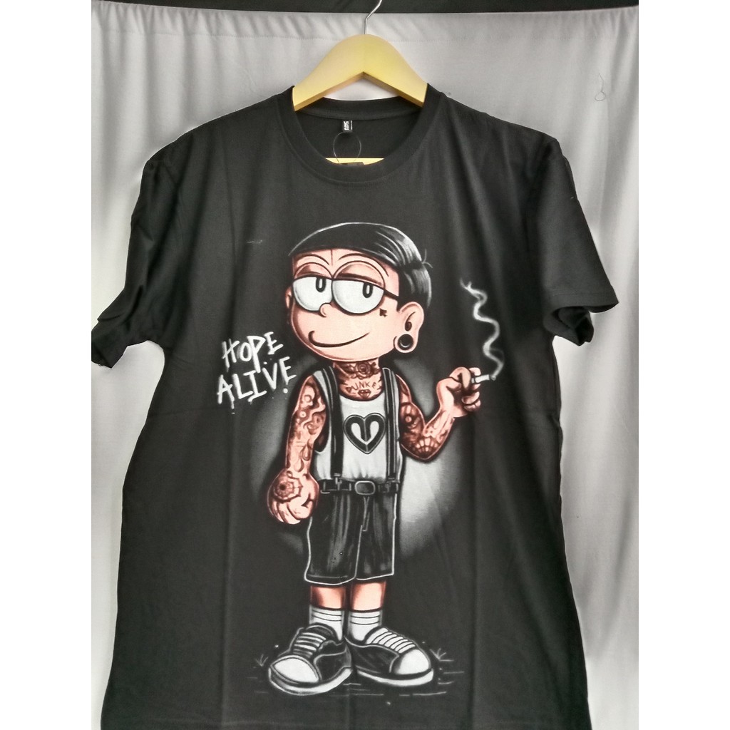 KAOS DISTRO HITAM NOBITA GENK UNTUK PRIA N WANITA