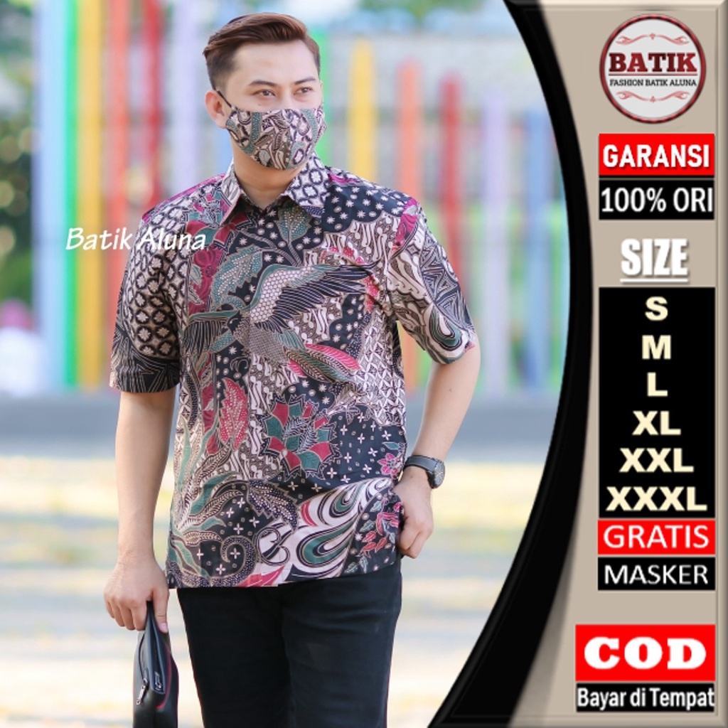 Batik Pria Lengan Pendek Premium Modern Baju Batik Pria Lengan Pendek Semi Sutera Hem Laki Laki Sutra Ukuran Regular Asli Pekalongan Berkualitas Terviral 2022 Paling Halus Dijamin Tidak Luntur FASHION BATIK ALUNA