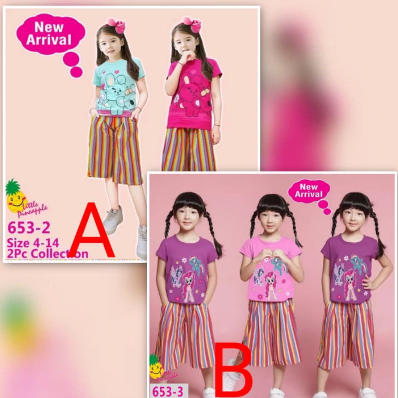 Little Pineapple Baju Pakaian Set Setelan Anak Perempuan Little Pony BT21 BTS Celana Kulot 653