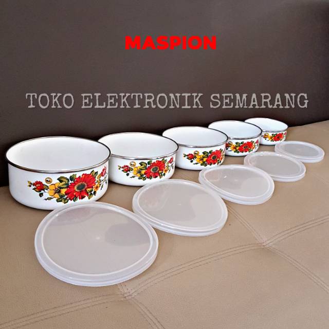 MANGKOK RANTANG SUSUN PLUS TUTUP MASPION MANGKUK MIXING BOWL ISI 3 PCS / 5 PCS SET PORCELAIN ENAMEL + TUTUP