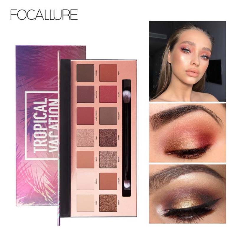 FOCALLURE Eyeshadow Palette With Brush 14 Colors (100% Original, BPOM Certified)