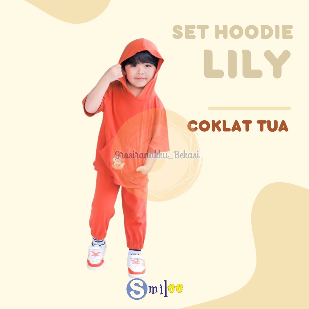 Setelan Anak Smilee Unisex Hoodie Lily Oversize Warna Coklat Tua Size 1-5Thn