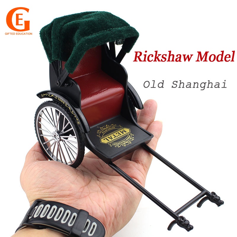 Mainan Simulasi Model Troli Rickshaw Shanghai Bahan Alloy Gaya Retro Vintage Untuk Hadiah Anak