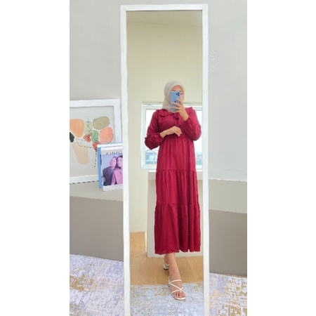 Ameena Midi Dress | midi kerah kriwil | midi 4 susun rempel polos|Larossa official