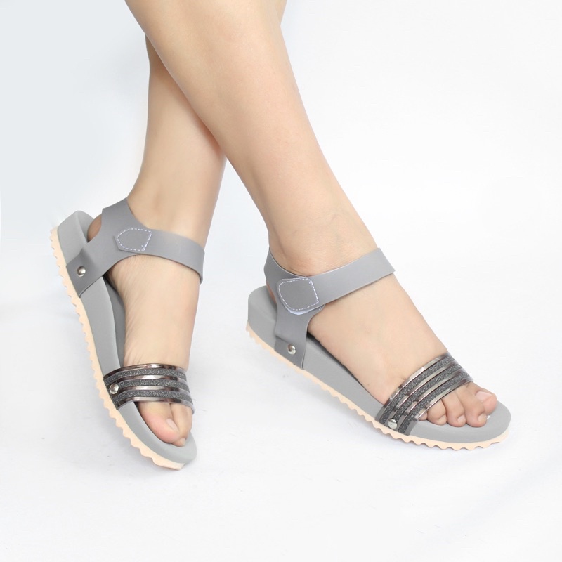 SANDAL TALI ANDIN WANITA TERBARU KEKINIAN SLOP MURAH SENDAL CEWEK JELLY SELOP KOREA CASUAL JL-28-Abu
