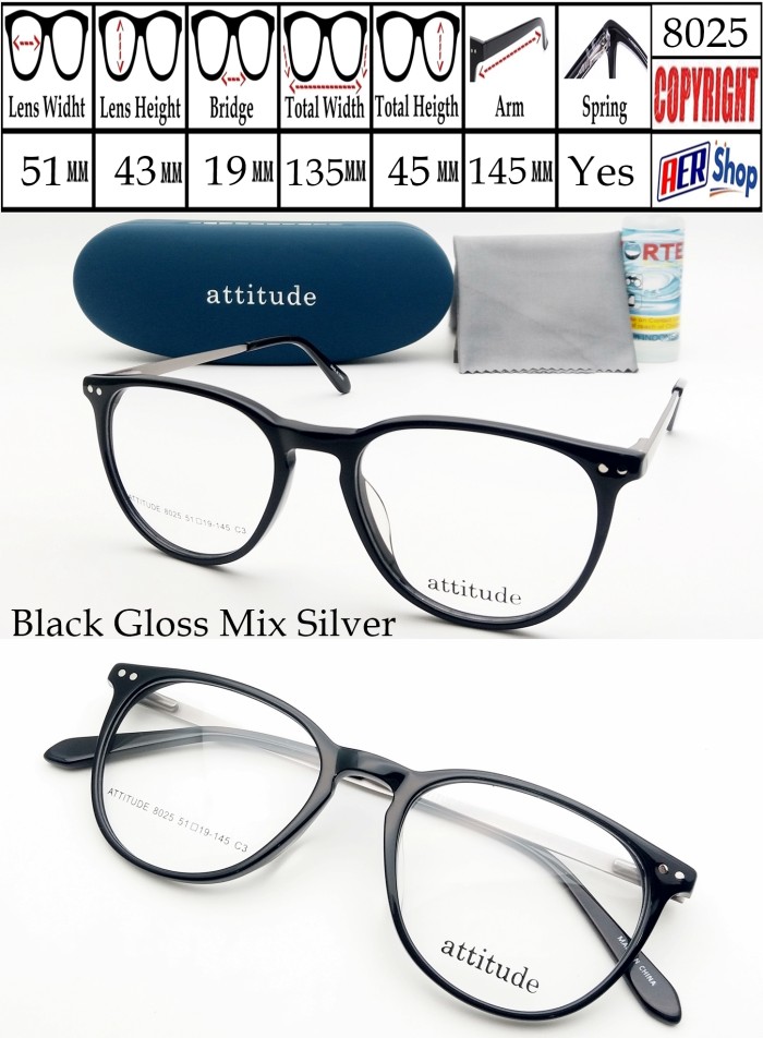 frame kacamata minus Original ATTITUDE kacamata minus korea unisex - Black Gloss