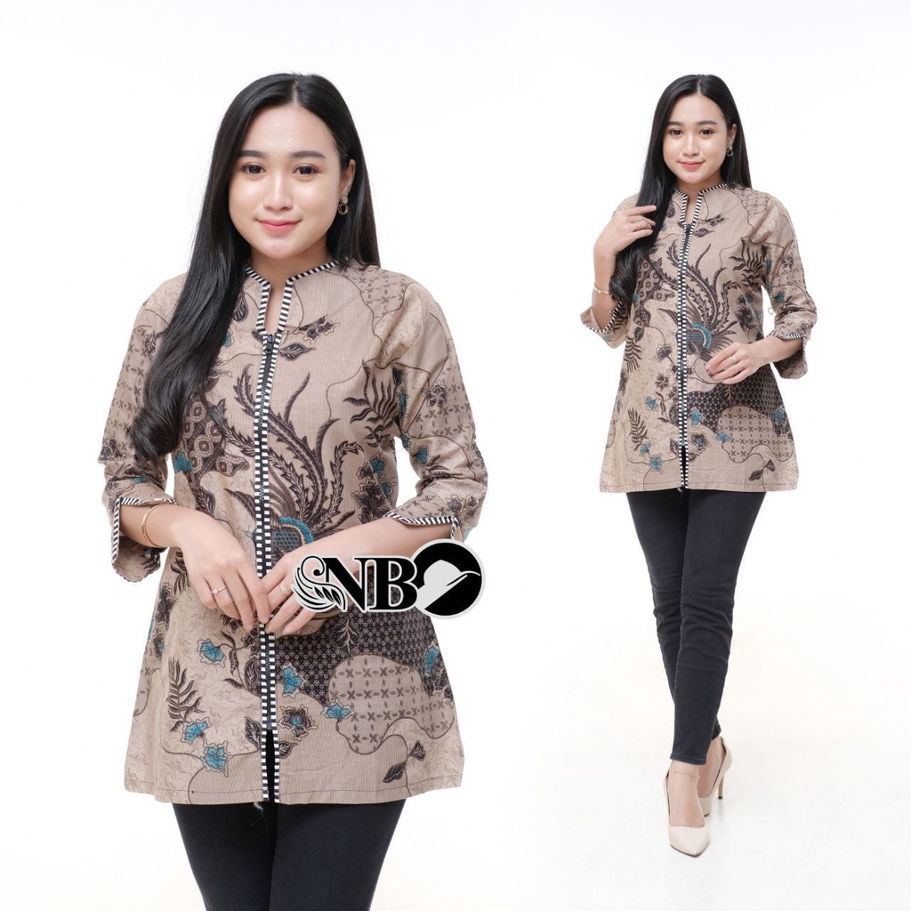 XXL LD 110 BLUS LONCENG LAWASAN MONO COKLAT KOMBI BLOUSE BATIK JUMBO BLUS BATIK BIG SIZE -BATIK PITTO