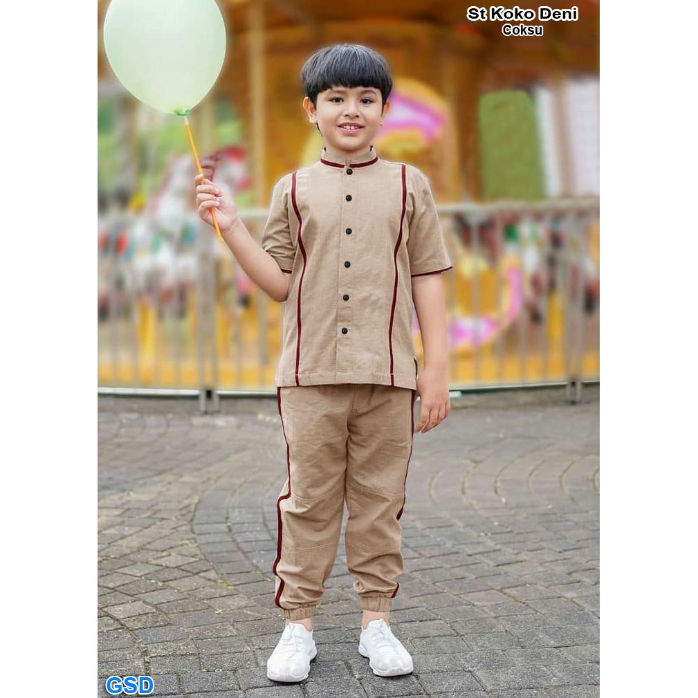 Set Koko Deni/Pakaian Muslim Anak Modern/ Baju Ngaji Anak Murah/Baju Muslim Anak 4-6 Tahun