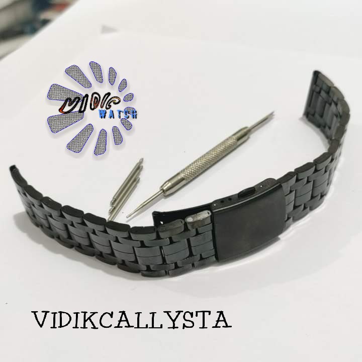 Strap B806 Tali Jam Tangan Rante Rantai Solid Black 22mm Hitam 22 mm Bonus Pen Strap dan Remover