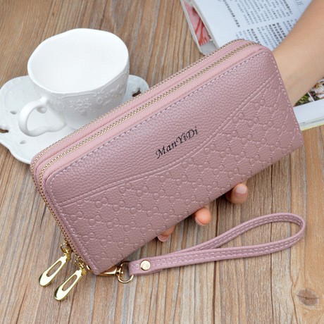 DOMPET WANITA 2 RESLETING WA119P3 ARIHA KULIT PREMIUM PINK IMPORT PANJANG MURAH KOREA FASHION TALI