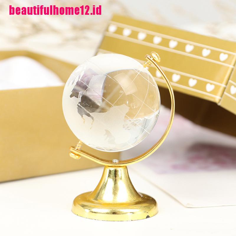 【beautifulhome12.id】Gold Stand Crystal World Globe Home furnishings Brithday Gift With Decorate Box