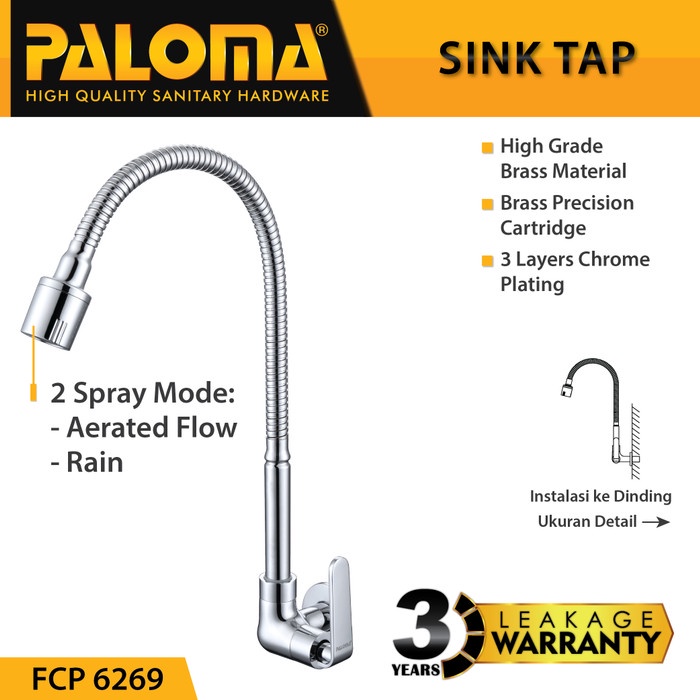 PALOMA FCP 6269 Keran Sink Fleksibel Angsa Cuci Piring Dapur Kran Air