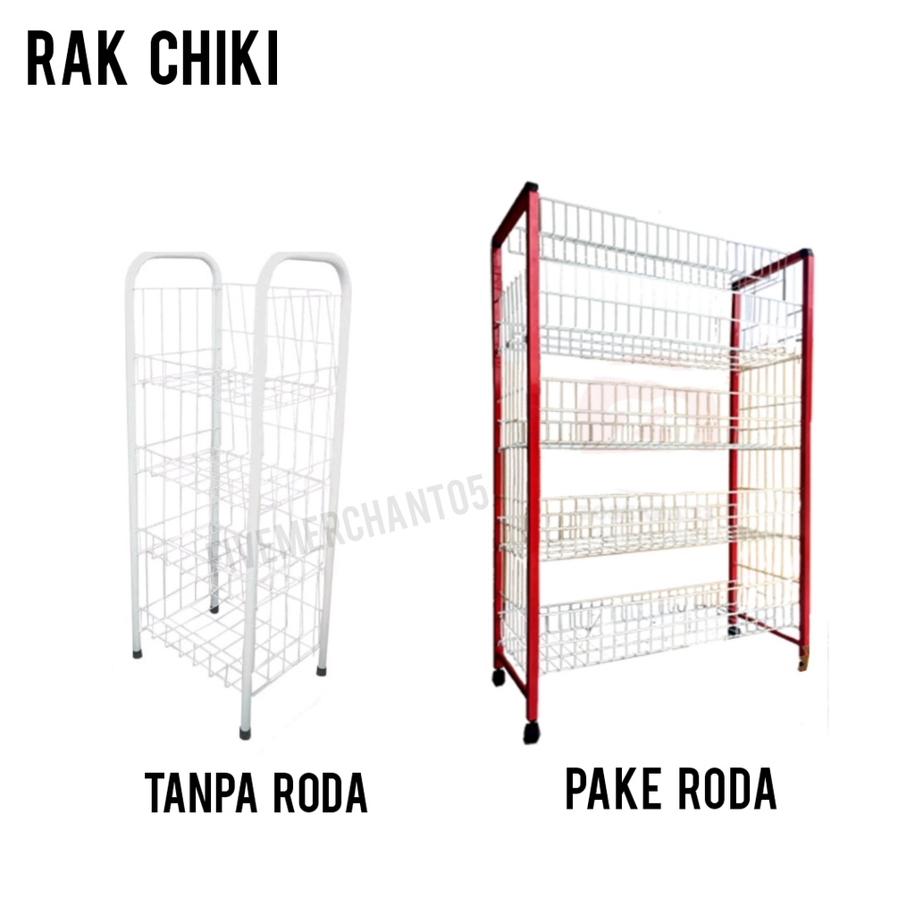 Rak Chiki Snack Indah Display Susun 4 Rak Serbaguna Susun 4 Rak Ciki Roda