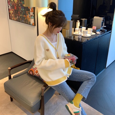 Spring yellow V-Neck Sweater Korean loose cardigan --- Blaire Cardigan-1