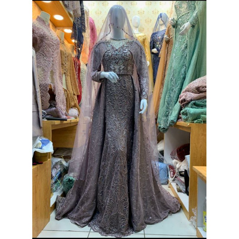 GAUN PENGANTIN SLIM  JUBAH//GAUN PENGANTIN BEREKOR FULL PAYET //GAUN