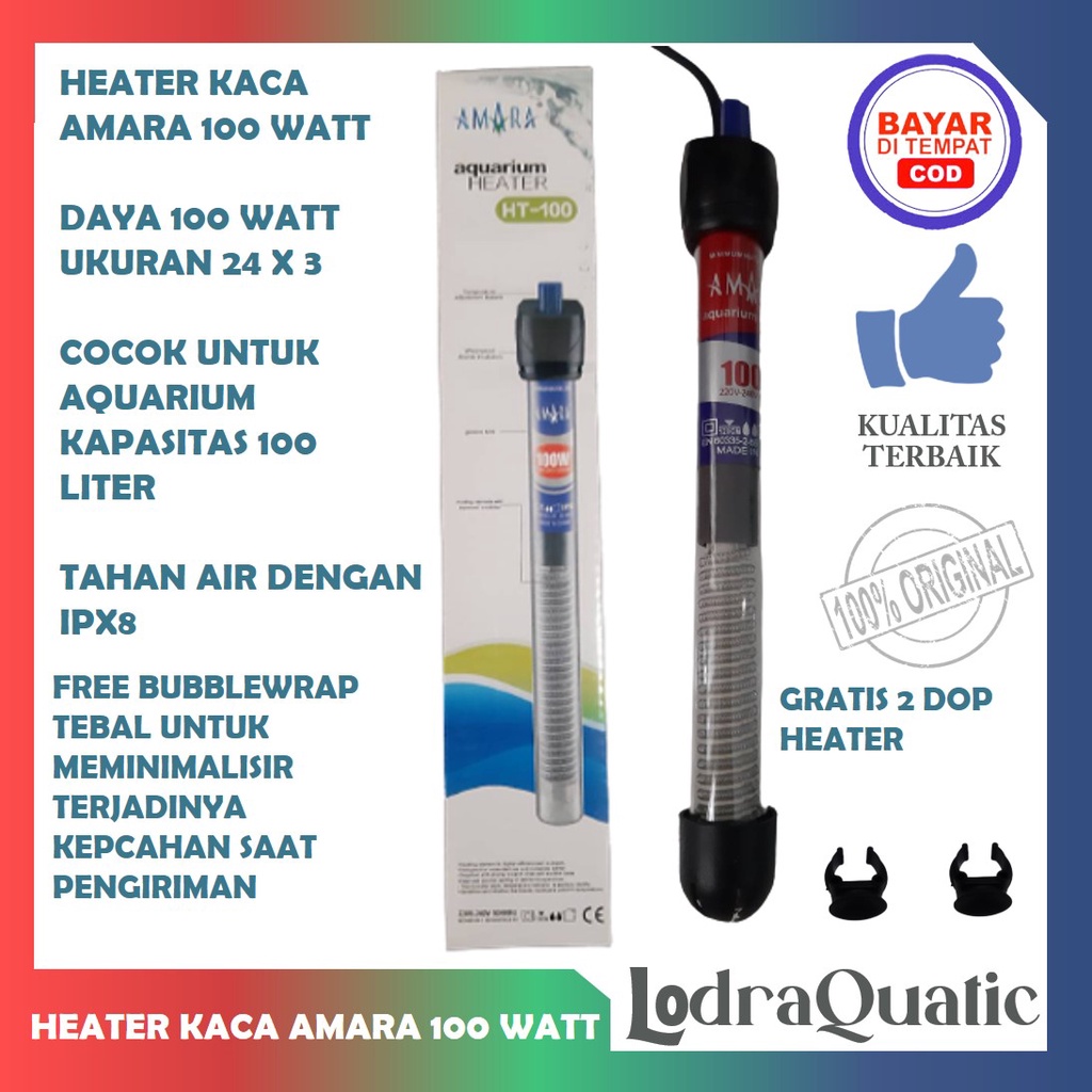 HEATER ATAU PENGHANGAT KACA AMARA HT-100 DAYA HEATER 100 WATT PENGHANGAT AIR AQUARIUM WATERHEATER AQUARIUM