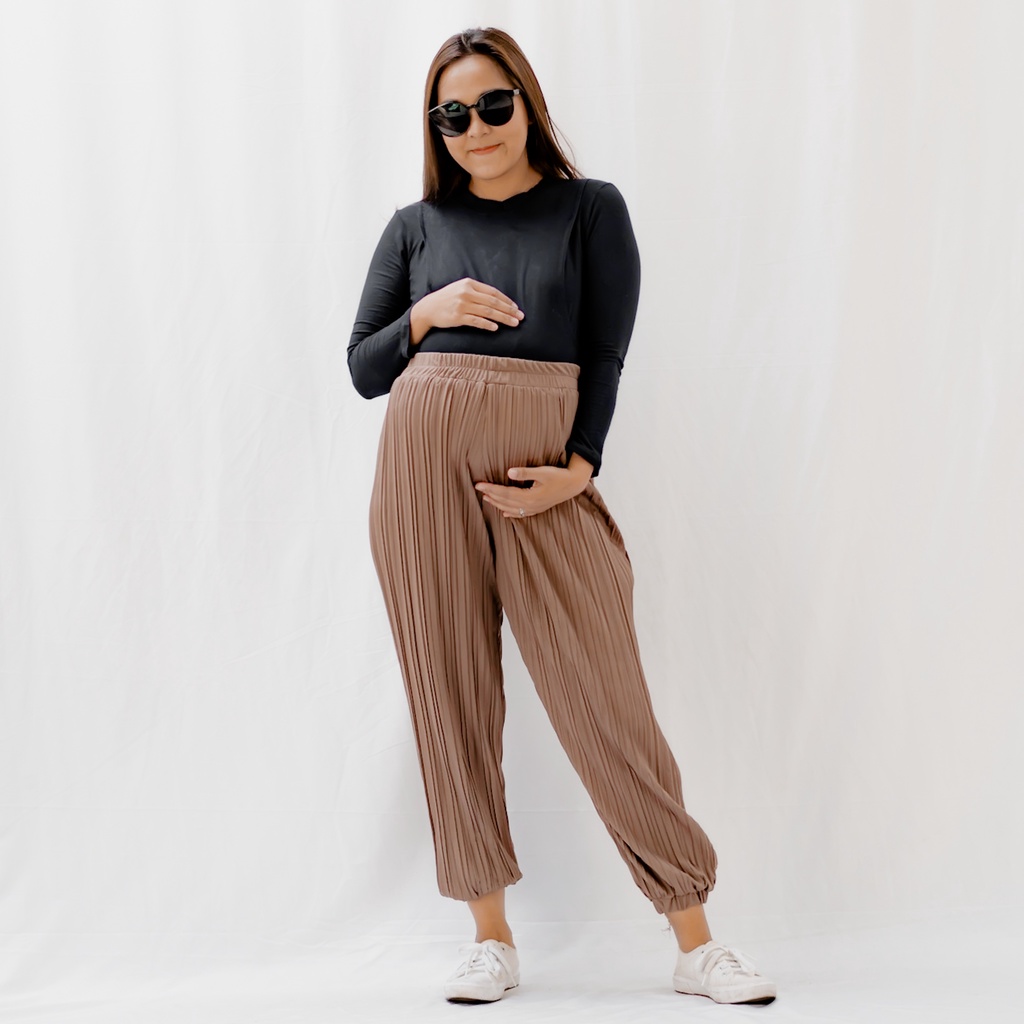 Bajuboo Eiko - Celana Jogger JUMBO Bumil Friendly Plisket Lidi Premium Elastis
