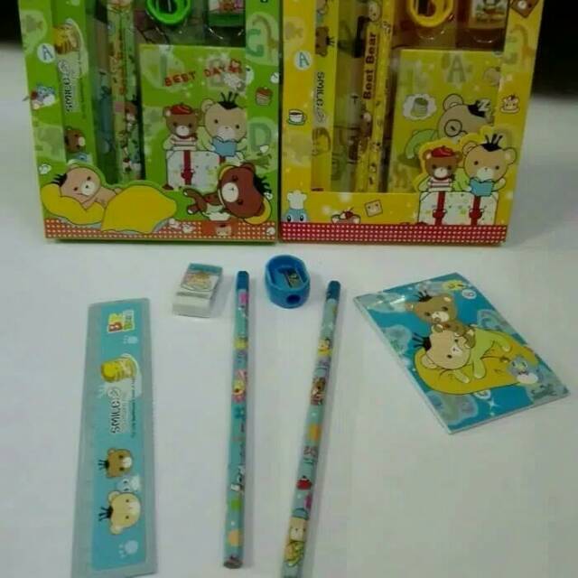 Paket alat tulis set/stationery set corak gambar /memo/souvenir ulang tahun anak