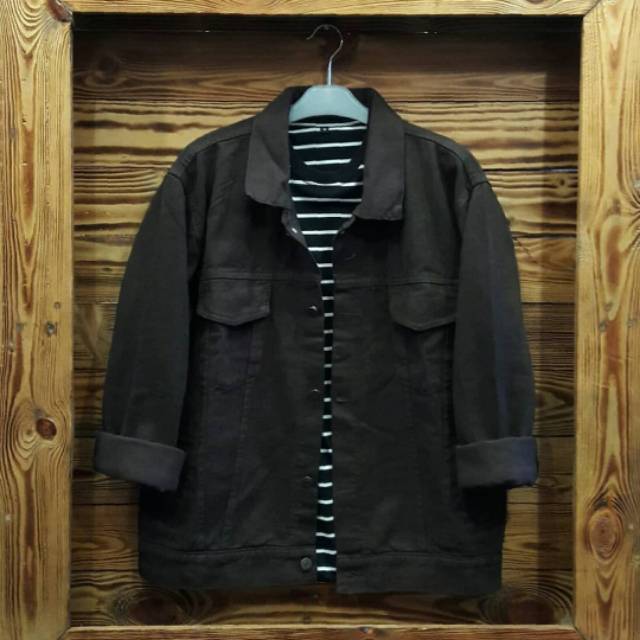 Jaket Jeans Denim Pria Jaket Oversize Coklat